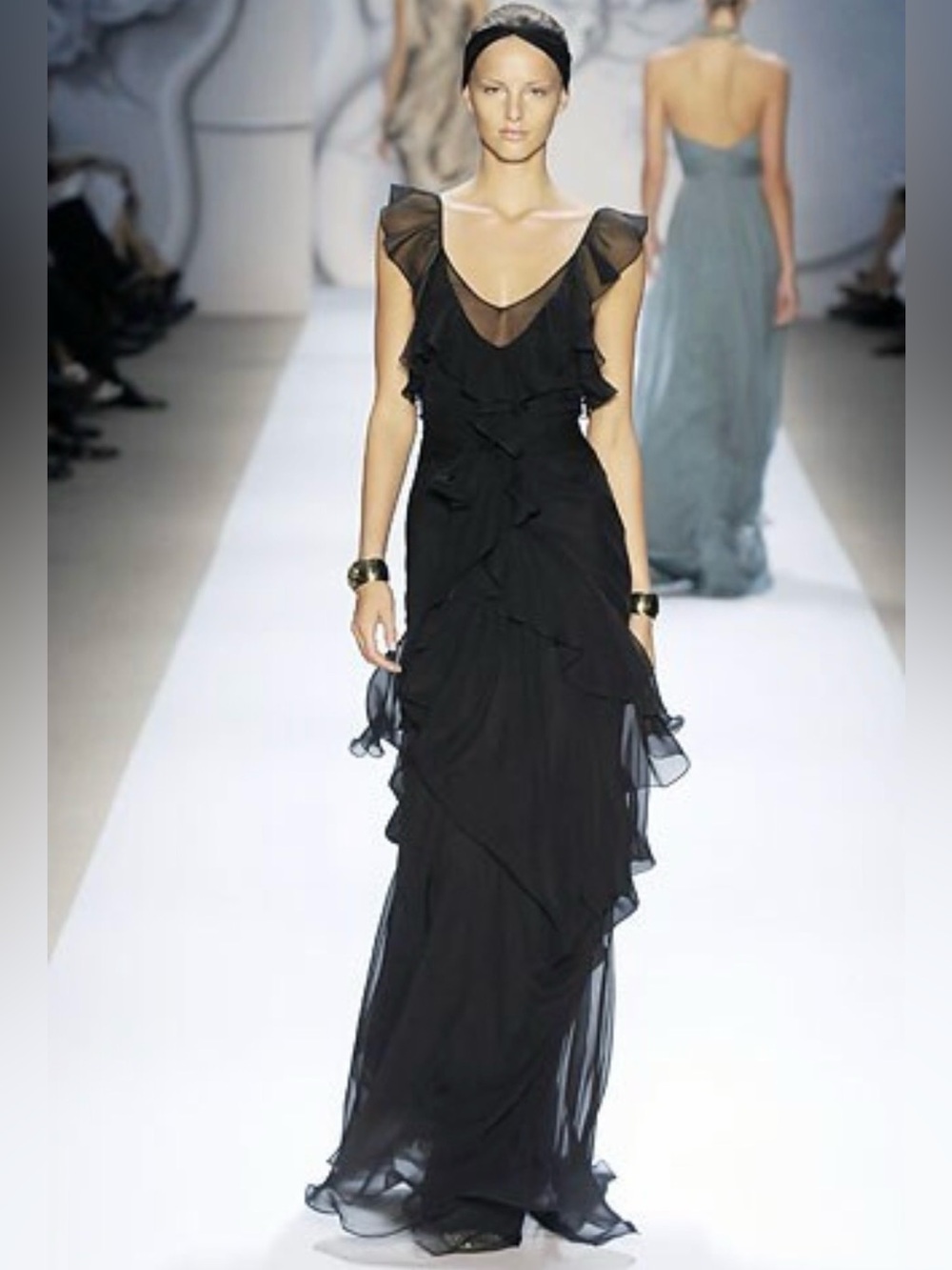 Monique Lhuillier Runway Spring 2008 Black Ruffle Gown